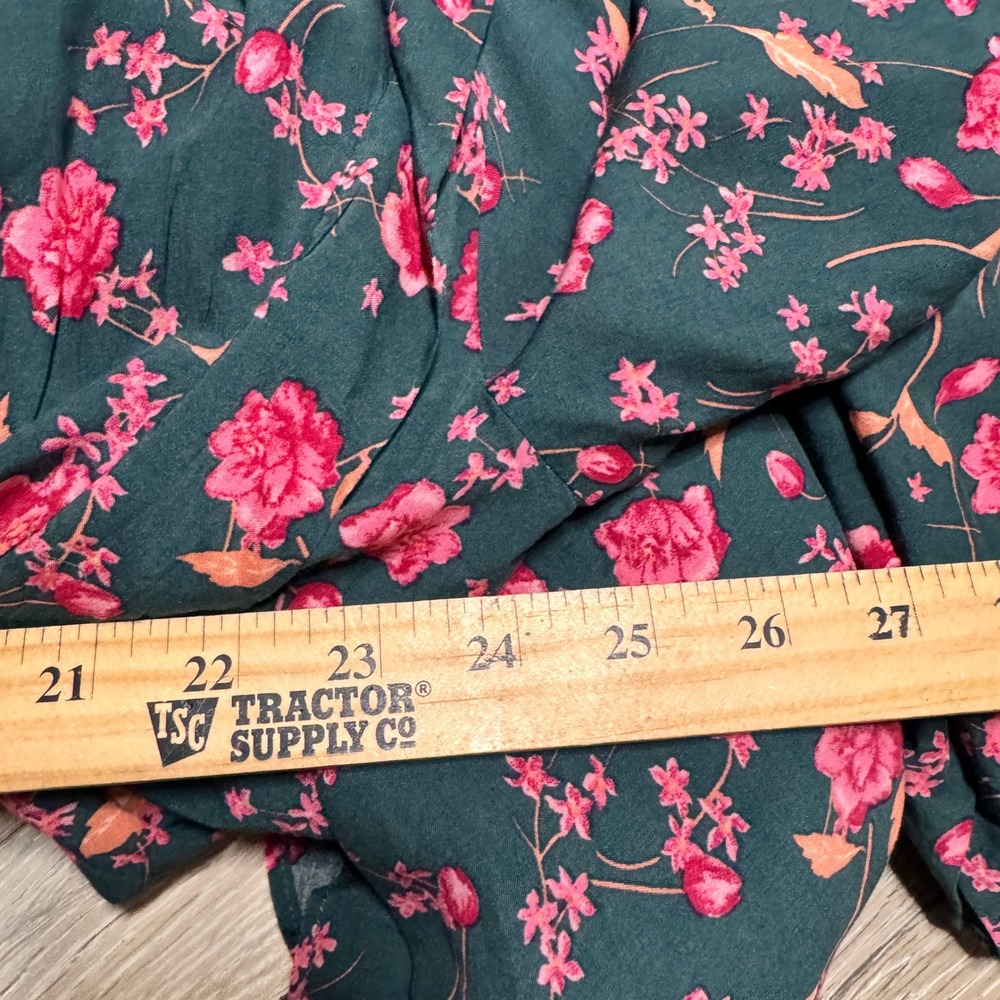 Free People Flower Fields Mini Dress Drawstring Waist Teal Pink Medium M - Picture 9 of 10